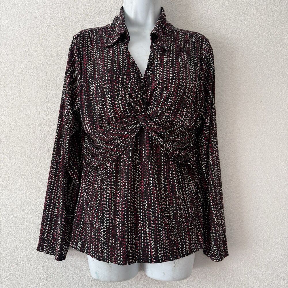 Nicole Miller Twist Knot Front Blouse Size XL Red Polka Dot Y2K Whimsigoth